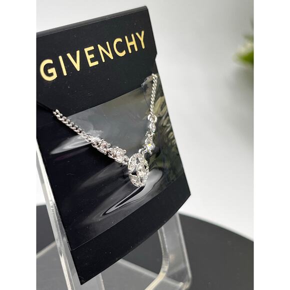 Givenchy Silver Tone Clear Sparkly Round Rhinestone Necklace New - Picture 4 of 6